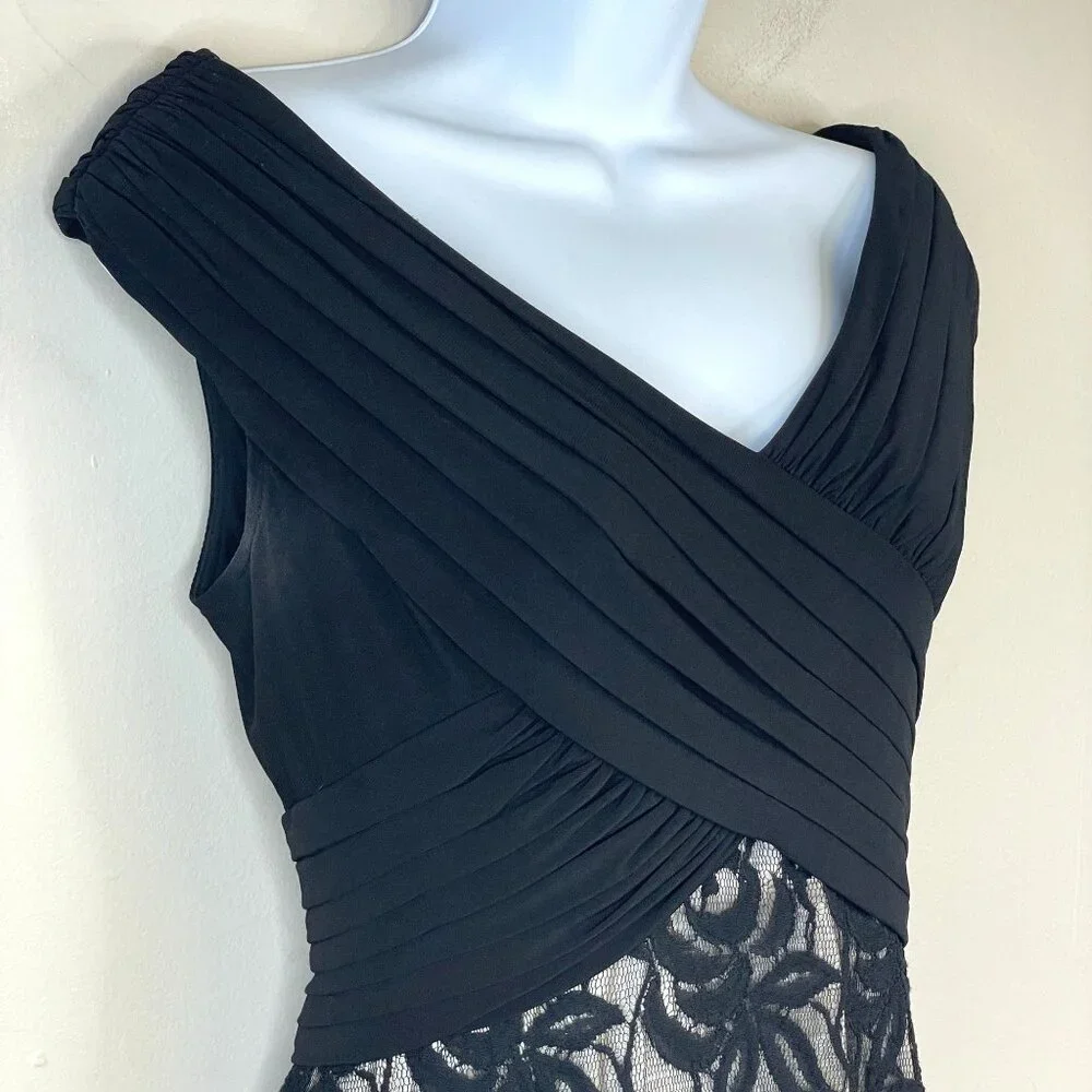 Adrianna Papell Dress Womens 6 Pleated Timeless Cocktail Stretch Lace Sheath LBD - Picture 14 of 16